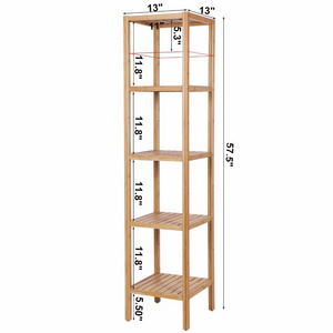 Natural Bamboo Shelf Wood 5 Tier Bathroom Shelf Unit Tower Bookshelf Multifunctional Storage Rack Display Shelving Unit