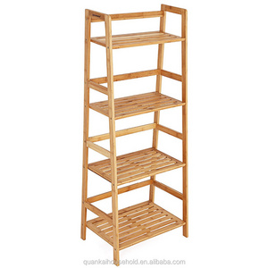 Natural Bamboo Ladder Shelf Bookcase 4 Shelf Multifunctional Storage Rack Display Stand