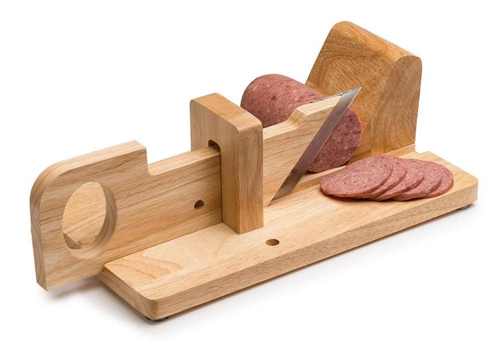 Bamboo Sausage Slicer wood Salami Guillotine Slicer