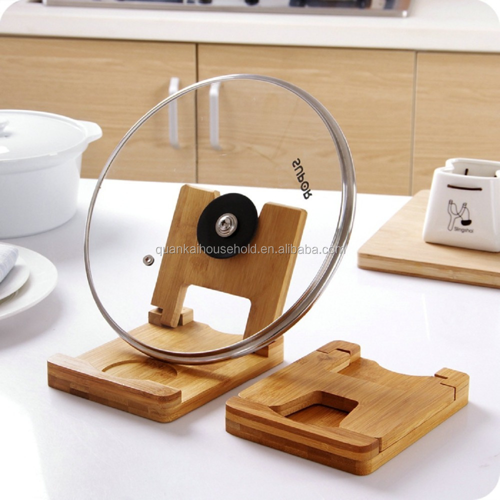 Bamboo Folding Kitchen Lid and Spoon Rest Lid Rack Holder