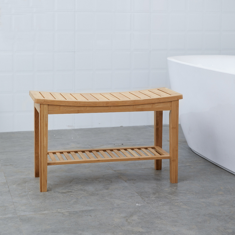 Bamboo stool Bambusi Shower Bench Stool with Shelf Wood Seat Bench for Indoor or Outdoor Use Spa Bath Bench with Storage Shelf