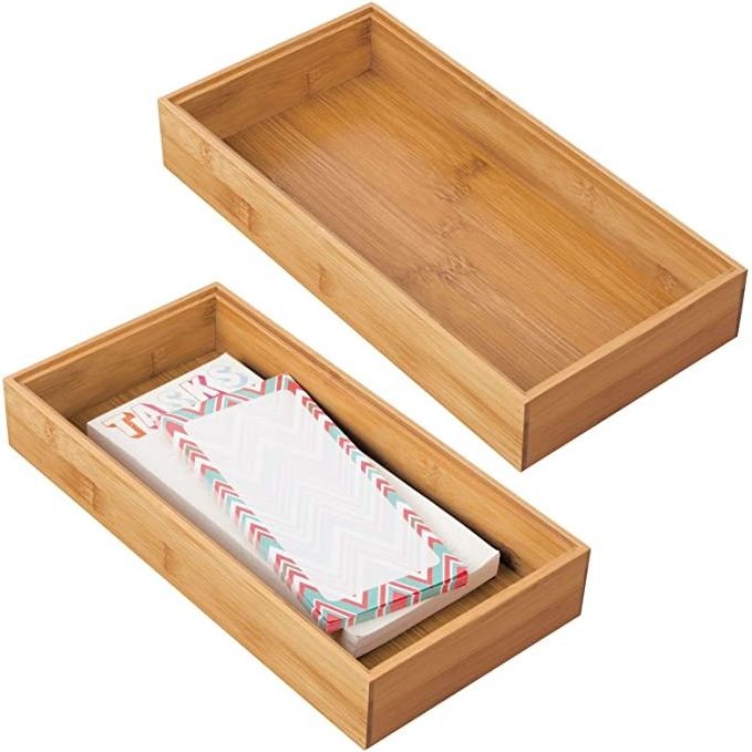 Hot Selling Home Kitchen Bamboo Storage Bin Tray Desk And Drawer Organizer Food Tray Utensil Storage For Hotel