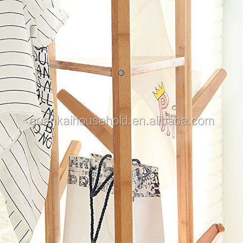 Bamboo Triangle Coat Racks Clothes Shelf Corner Rack