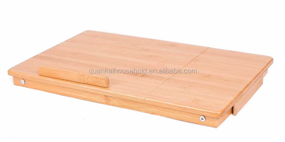 Bamboo Laptop Bed Tray (Natural) , With Foldable Legs, Storage Drawer, Adjustable Tilt Section and Removeable Stopper