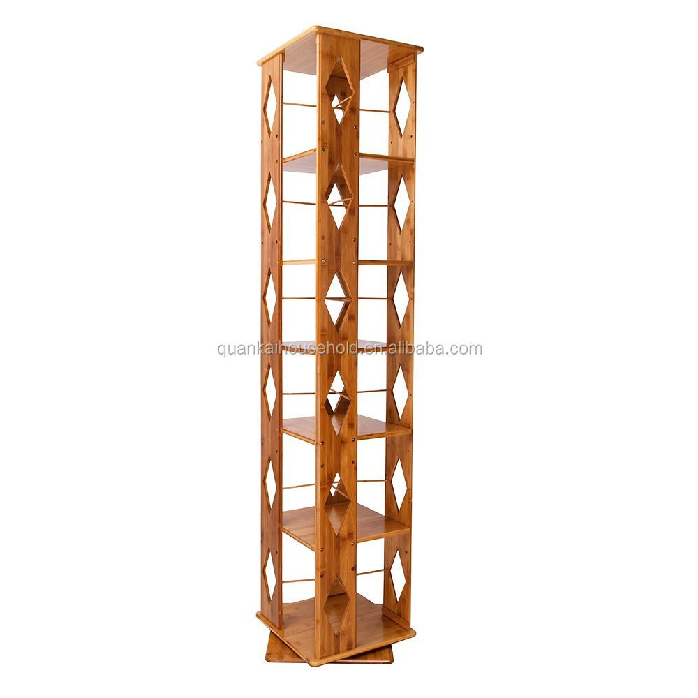 Bamboo 6 Tiers Revolving Bookcase with 6 Adjustable Multipurpose Book Shelves