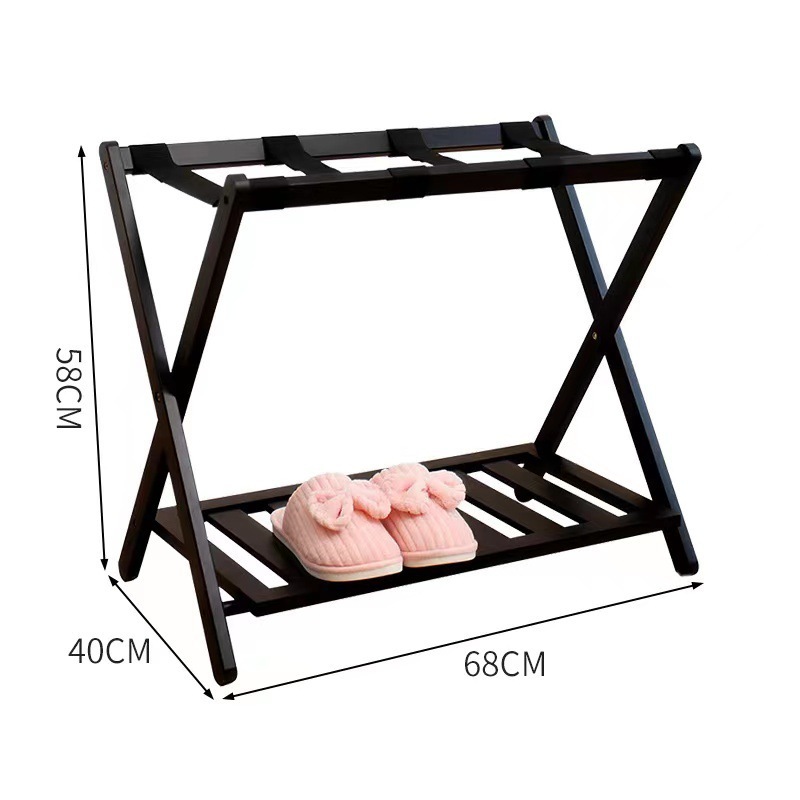 Bamboo Luggage Rack for Guest Room Assembled Suitcase Stand with Storage Shelf Bedroom Folding Luggage Stand Holder Shoe Rack