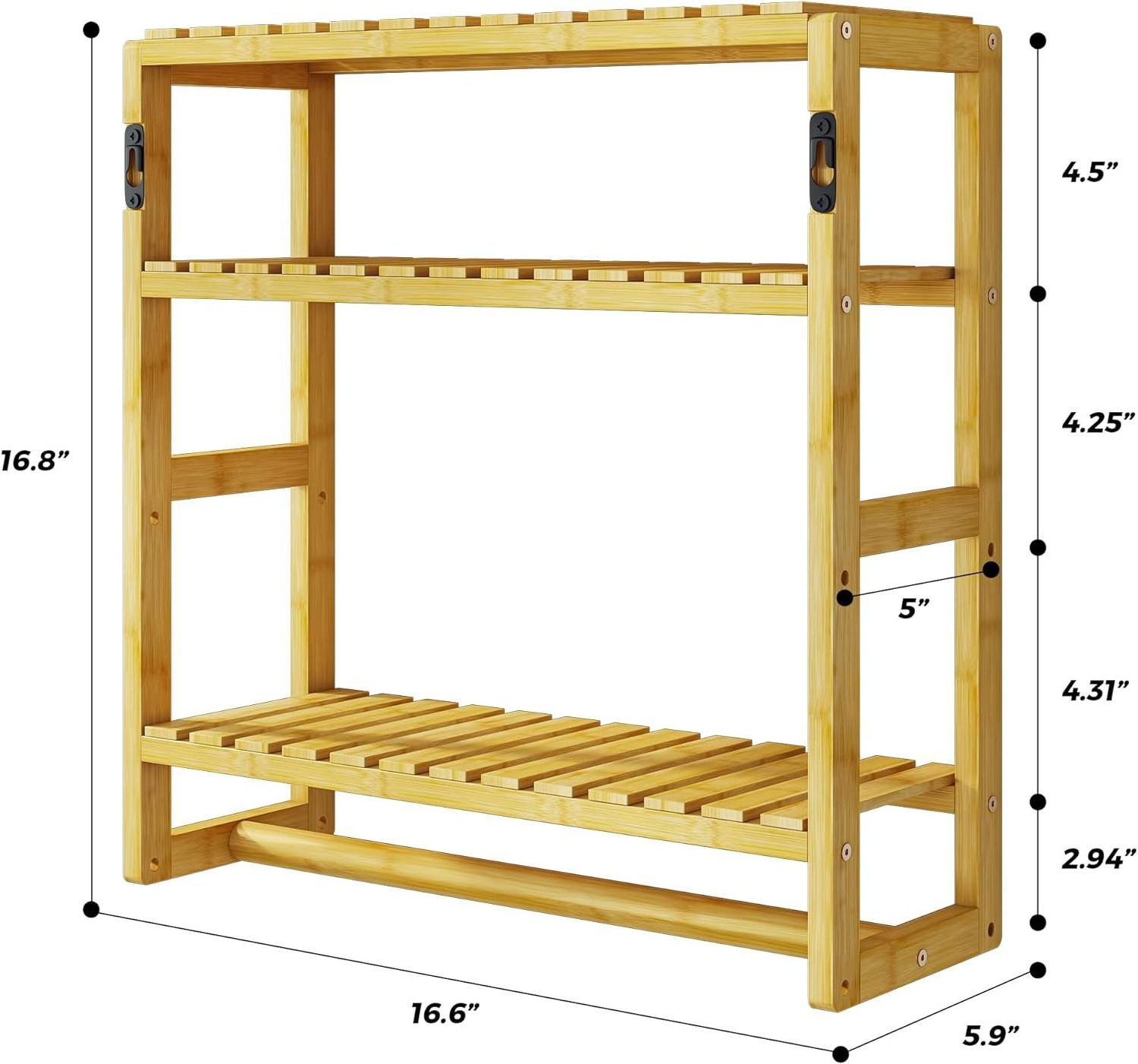 Bathroom Storage Shelves Organizer 3 Tiers Over The Toilet Storage Wall Mounted Floating Shelves with Hanging Rod