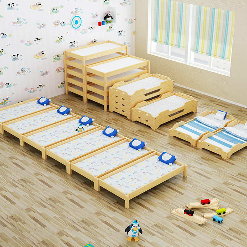 Kindergarten nap bed, wooden stackable bed, children sleeping couch school bed