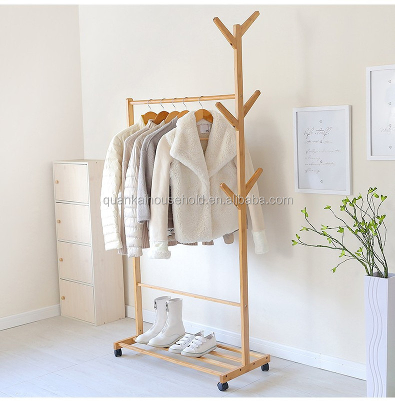 Creative Simple Bamboo Hat Coat Rack with Wheels