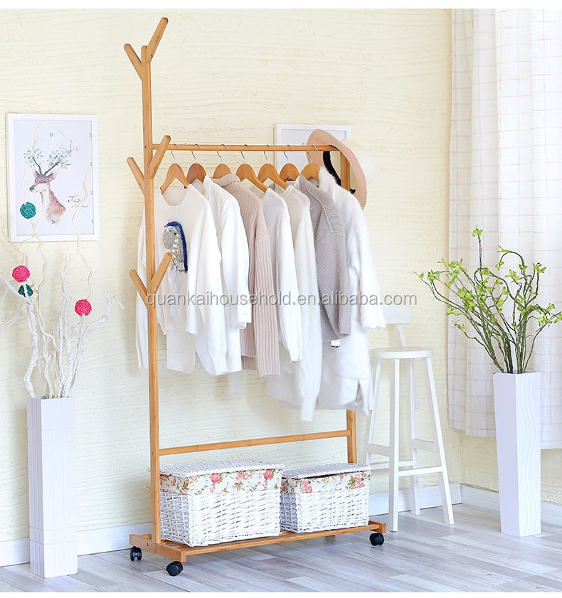 Creative Simple Bamboo Hat Coat Rack with Wheels