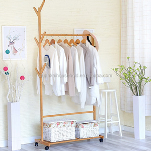 Creative Simple Bamboo Hat Coat Rack with Wheels