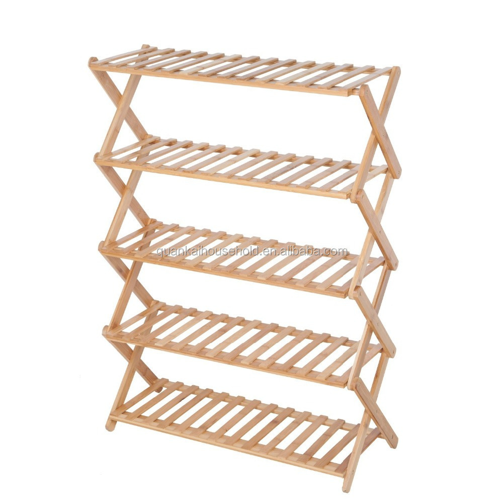 Natural Bamboo 5-Tier Shoe Rack Display Rack Storage Organizer