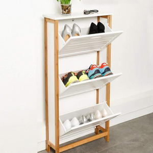 3-Tier Bamboo Shoe Shelf shoe rack with 3 Flaps White Color