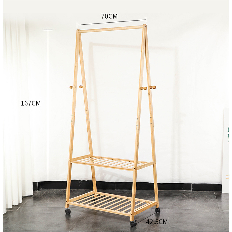 Rolling Garment Rack with 2-Tier Storage Shelves Clothes Rack on Wheels, Hall Tree with 4 Coat Hooks for Shoes, Clothing