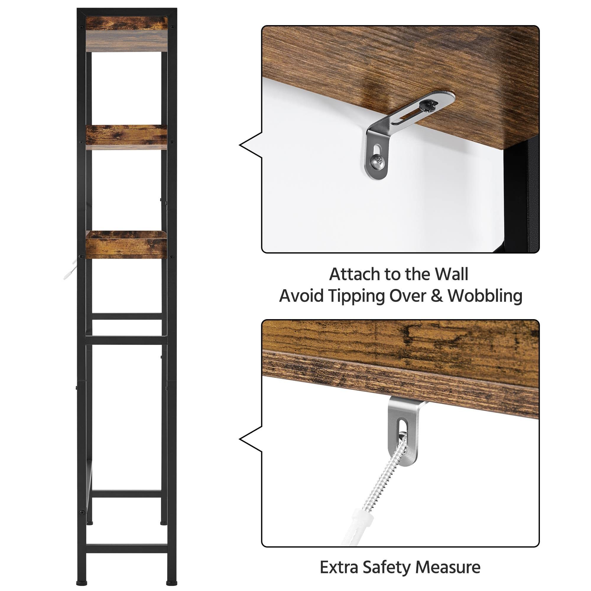 Over The Toilet Storage Rack 3-Tier Bathroom Organizer Shelf Over Toilet Bathroom Space Saver with Shelves Rustic Brown