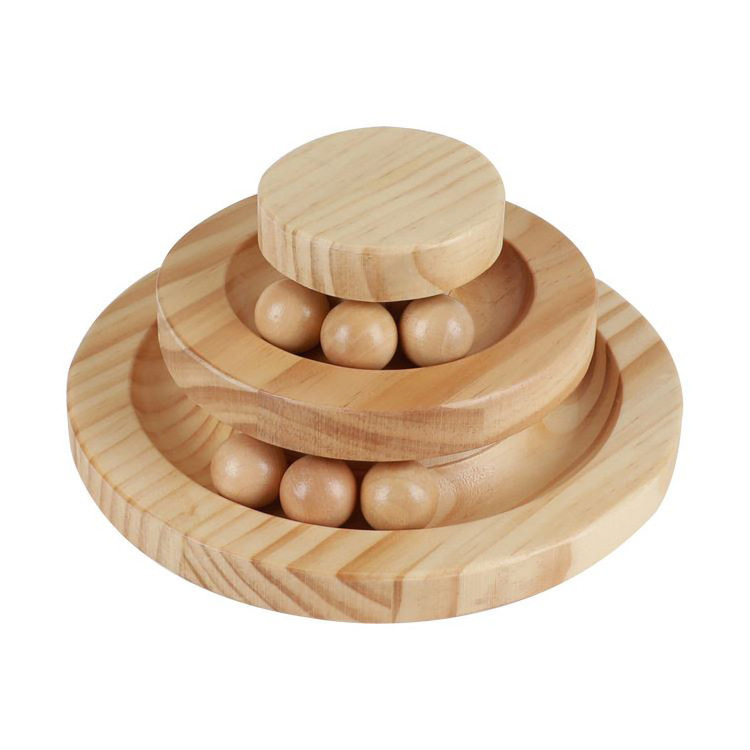 Wooden Cat Ball Toys Roller Tower with Removable Balls Interactive With Cat Circle Track DIY Fun Toy