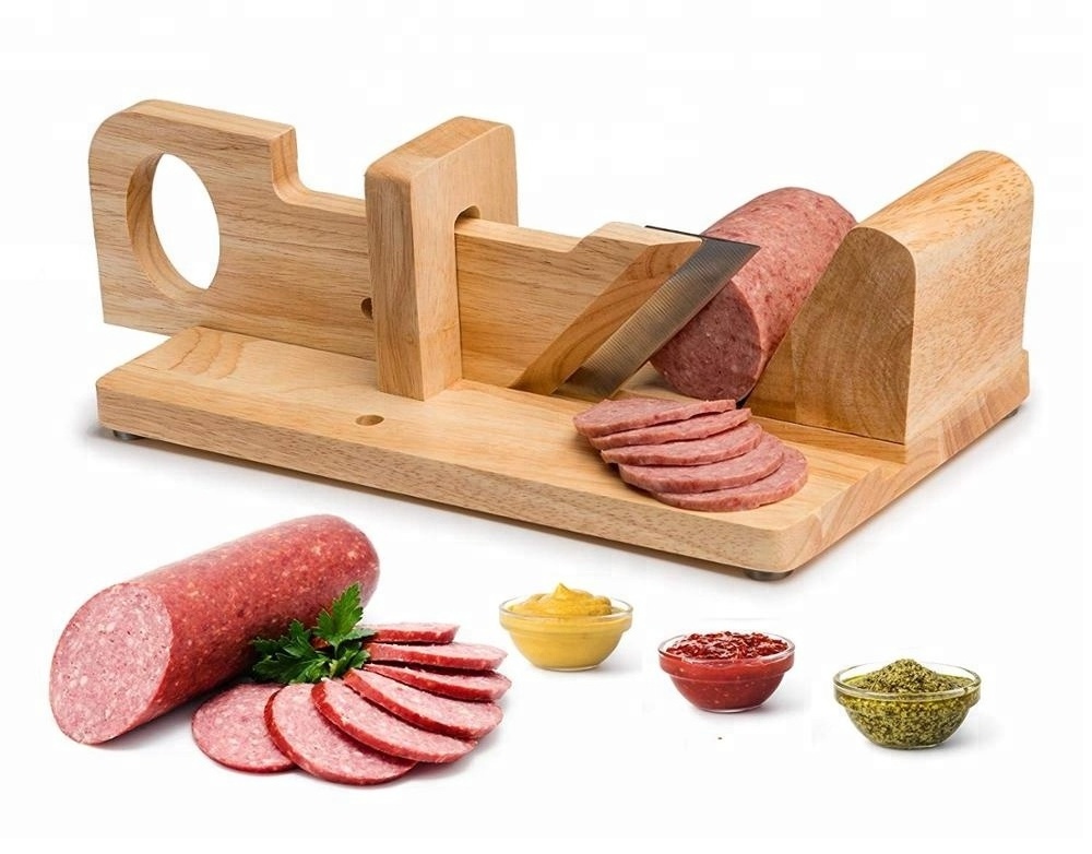 Bamboo Sausage Slicer wood Salami Guillotine Slicer