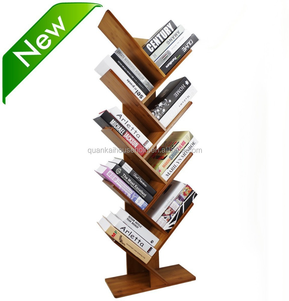 Bamboo 9-Shelf Tree Bookshelf Book Rack Display Storage Organizer Bookcase Shelving Free Standing Bookshelves for CDs, Movies &