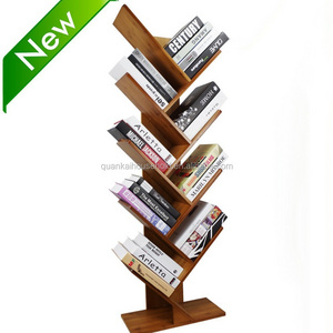 Bamboo 9-Shelf Tree Bookshelf Book Rack Display Storage Organizer Bookcase Shelving Free Standing Bookshelves for CDs, Movies &