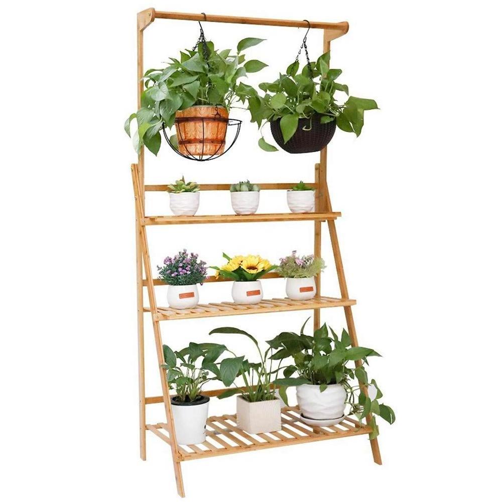 Bamboo Flower stand collapsible plant rack Flowerpot shelf for Living Room Garden Patio Outdoor Indoor Plants Pots Shelves