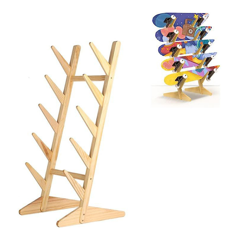 Five Layer Wooden Skateboard Storage Rack Floor Stand Display Skateboard Holder Organizer for Skate Shop