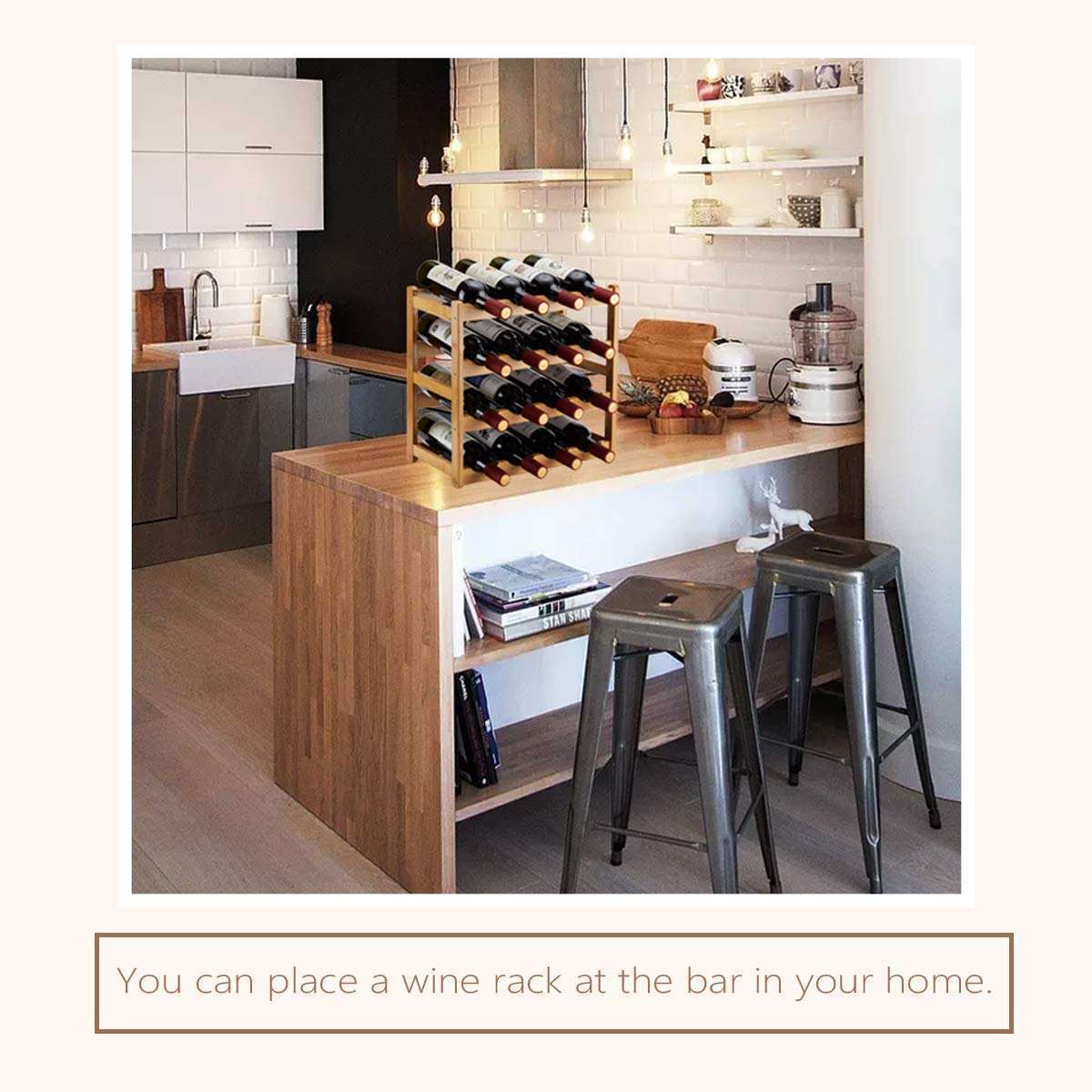 Customized bamboo 4-layer durable wine rack and bottle rack countertop storage cabinet shelf -4-layer 16 bottle wine rack