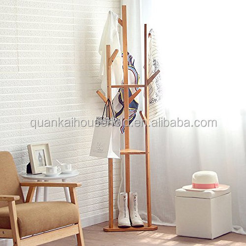 Bamboo Triangle Coat Racks Clothes Shelf Corner Rack