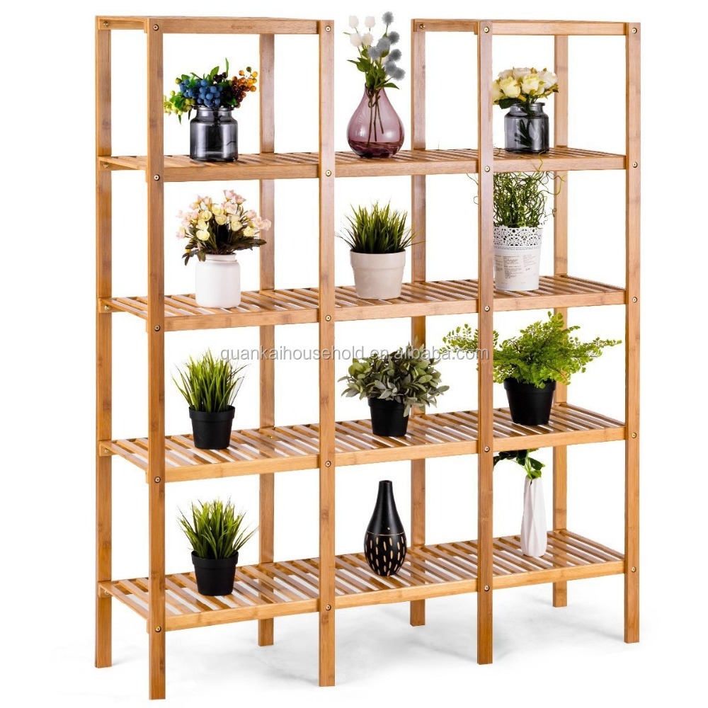 Bamboo Utility Shelf Bathroom Rack Plant Display Stand 12-Tier Storage Organizer Rack Cube W/Several Cell Closet Storage Cabinet