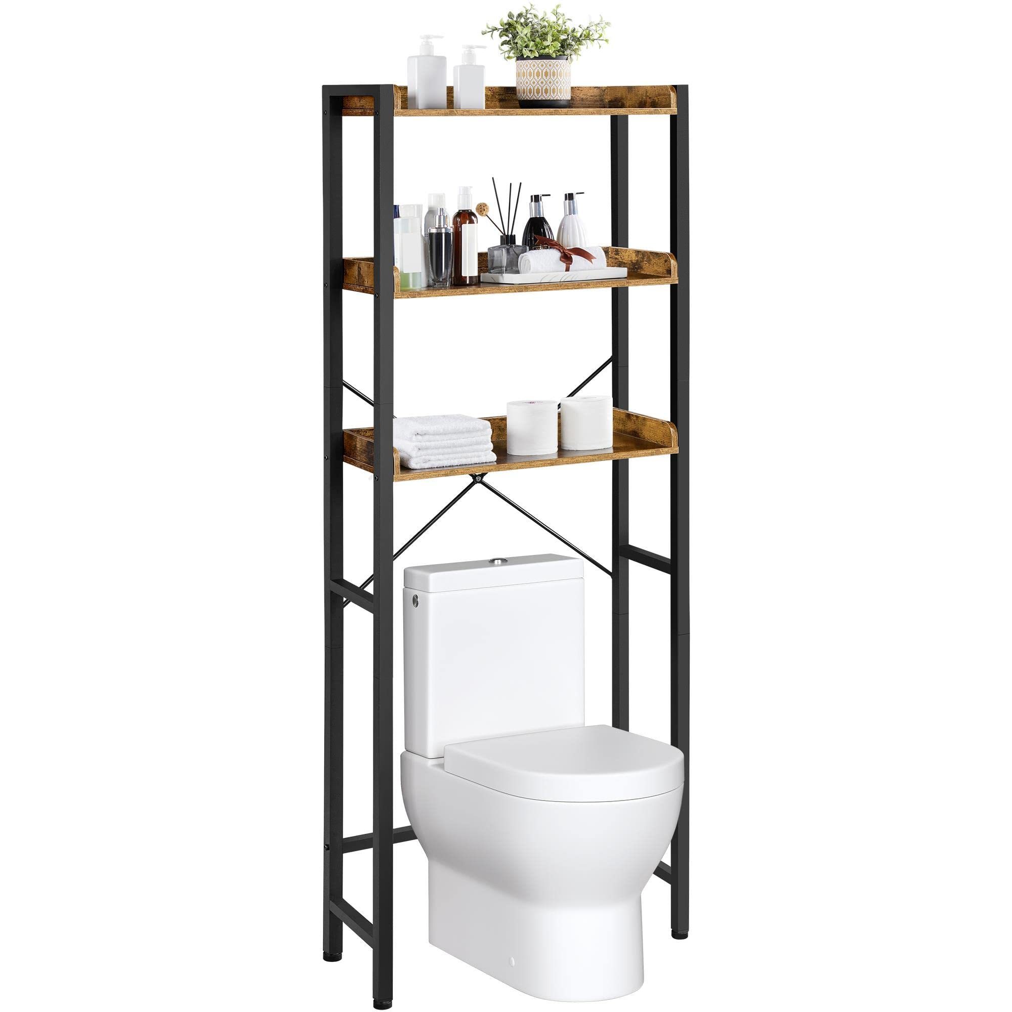 Over The Toilet Storage Rack 3-Tier Bathroom Organizer Shelf Over Toilet Bathroom Space Saver with Shelves Rustic Brown