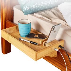 Bamboo Bedside Shelf for Bed Dorm Bed Shelf Removable Bedside Tray with USB Ports to Charge Devices Detachable Bunk Bed Shelf