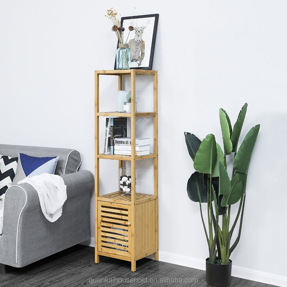 4 Tiers Bamboo Floor Cabinet Storage Tower Multifunctional Shelving Unit Natural bamboo bathroom display shelf