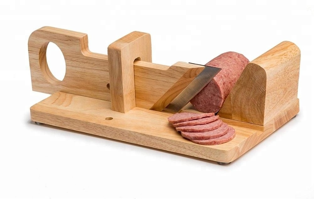 Bamboo Sausage Slicer wood Salami Guillotine Slicer