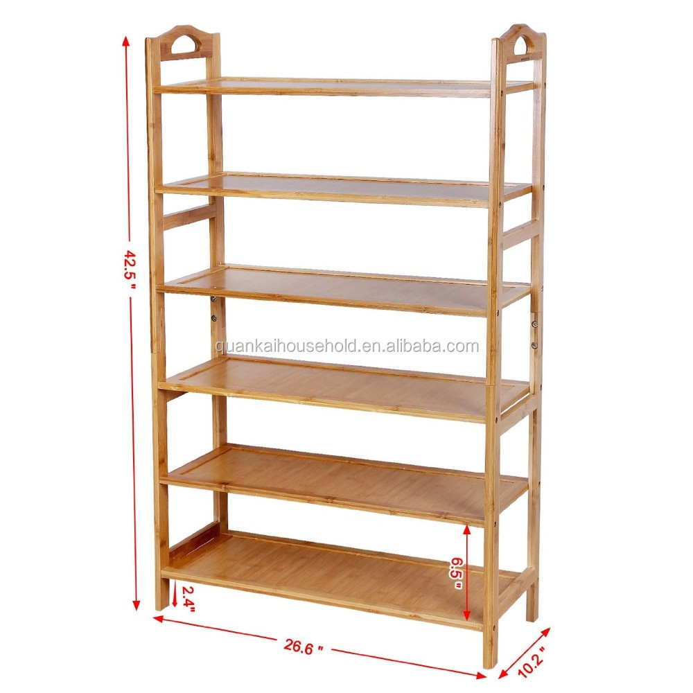 Bamboo 6-Tier Shoe Rack Entryway Shoe Shelf Storage Organizer