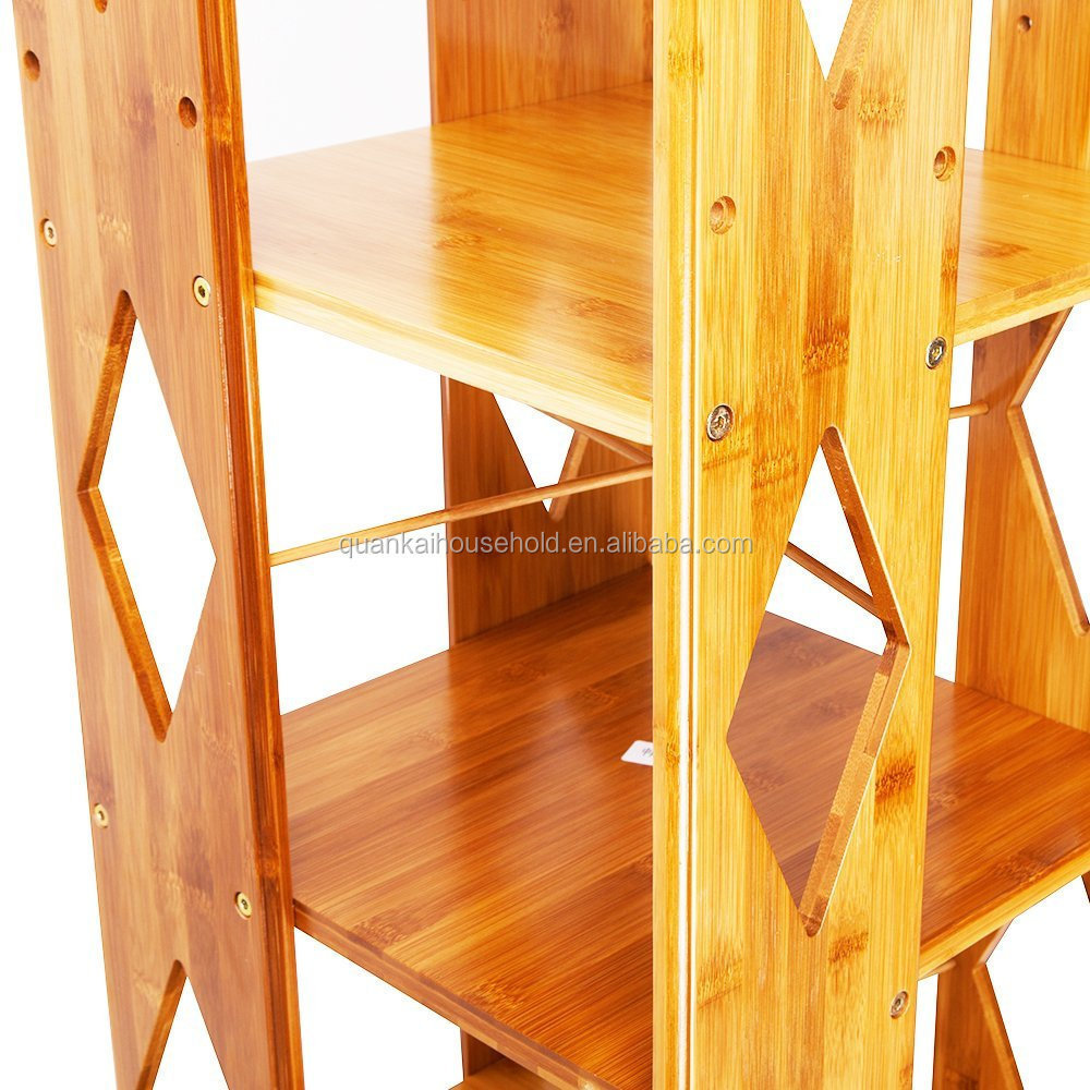 Bamboo 6 Tiers Revolving Bookcase with 6 Adjustable Multipurpose Book Shelves