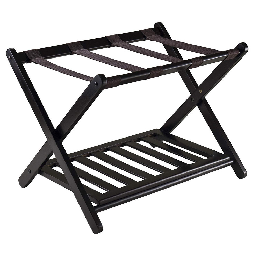 Bamboo Luggage Rack for Guest Room Assembled Suitcase Stand with Storage Shelf Bedroom Folding Luggage Stand Holder Shoe Rack