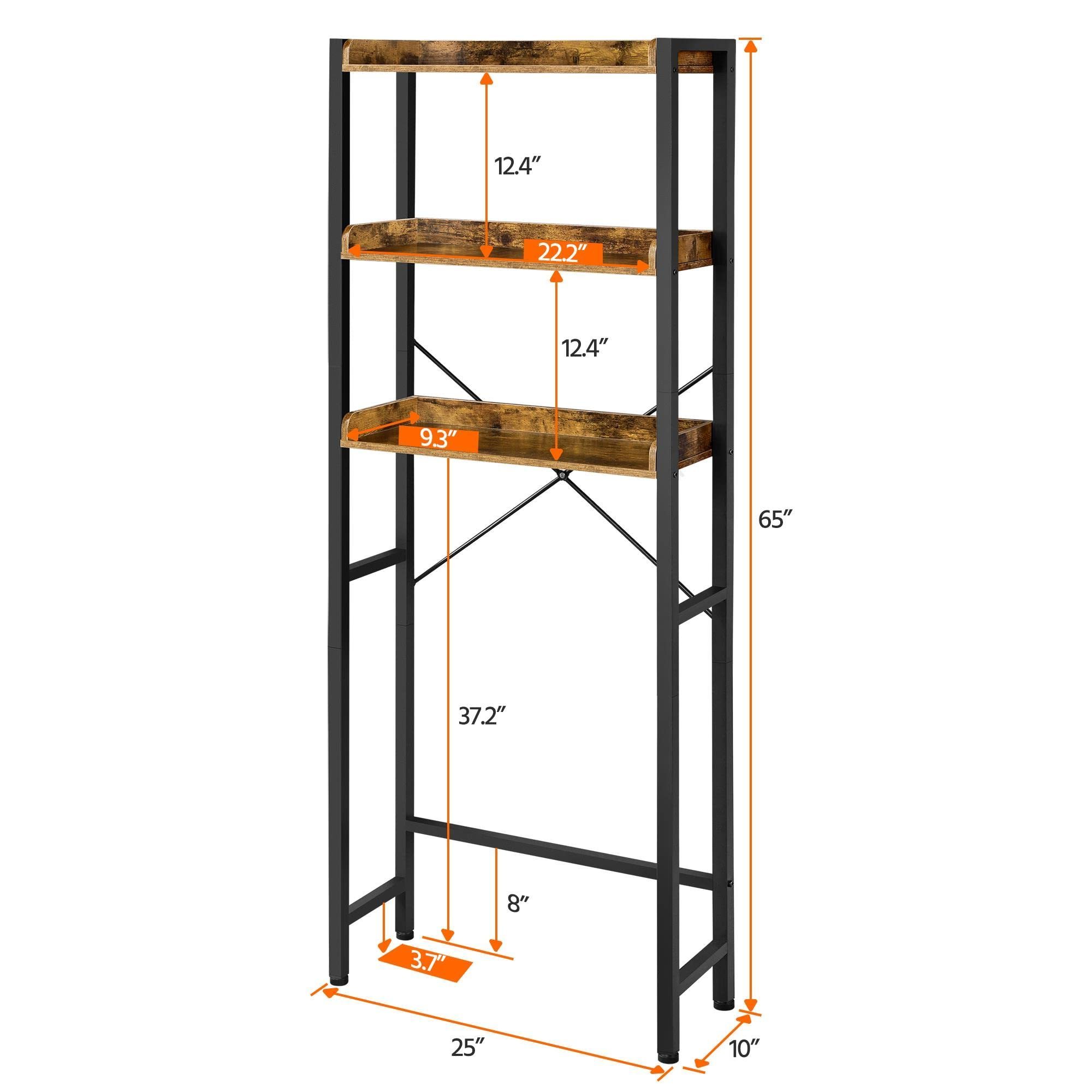 Over The Toilet Storage Rack 3-Tier Bathroom Organizer Shelf Over Toilet Bathroom Space Saver with Shelves Rustic Brown