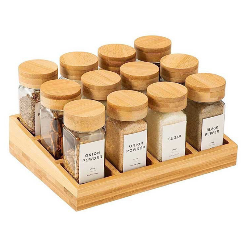 Bamboo cosmetics storage rack Kitchen supplies seasoning bottle finishing rack Solid wood partition table salt spice rack