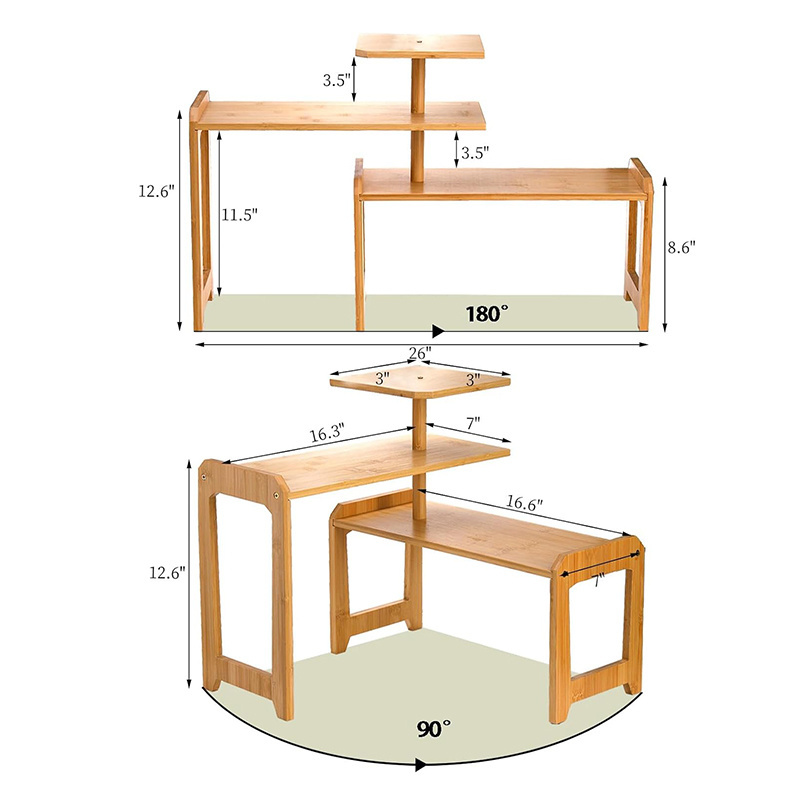 Bamboo Adjustable Kitchen Countertop Organizer 3 Tier Rustic Kitchen Organizer Storage Shelf for Bathroom Spice Rack Coffee Bar