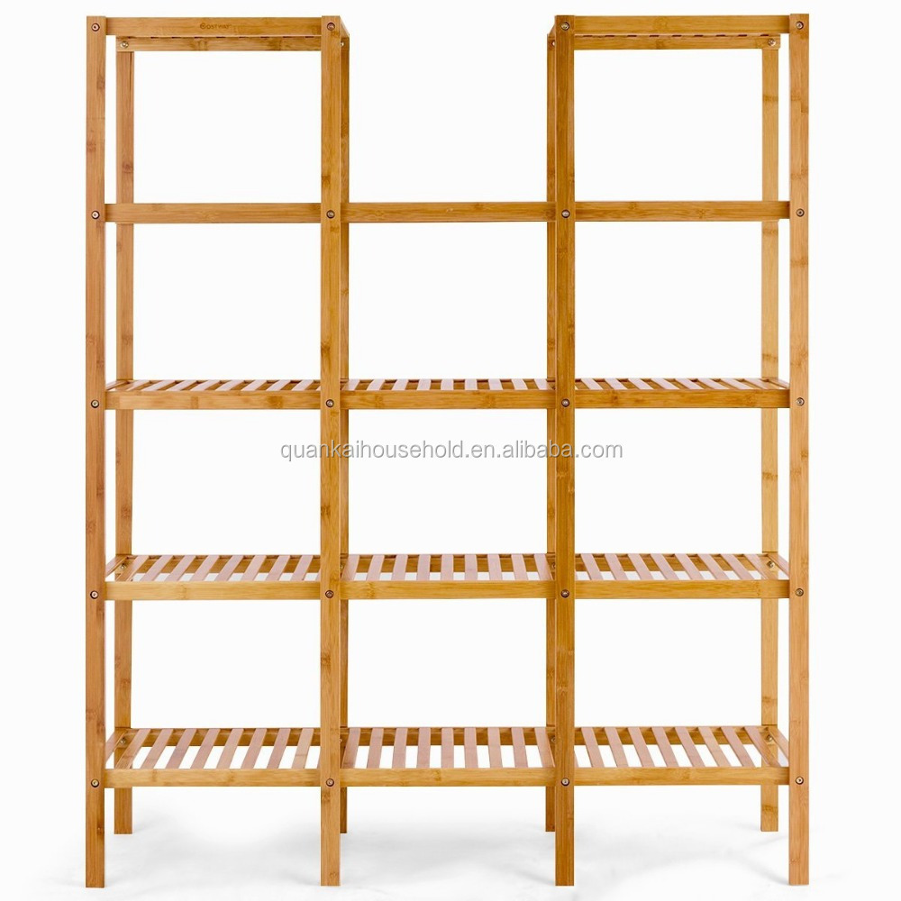 Bamboo Utility Shelf Bathroom Rack Plant Display Stand 12-Tier Storage Organizer Rack Cube W/Several Cell Closet Storage Cabinet