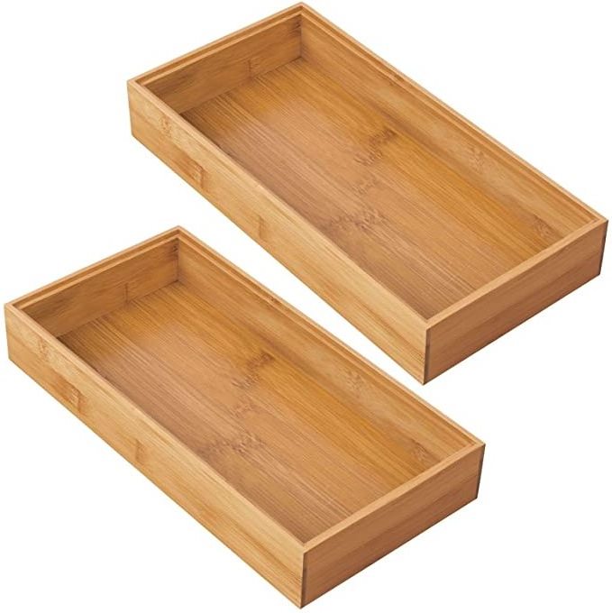 Hot Selling Home Kitchen Bamboo Storage Bin Tray Desk And Drawer Organizer Food Tray Utensil Storage For Hotel