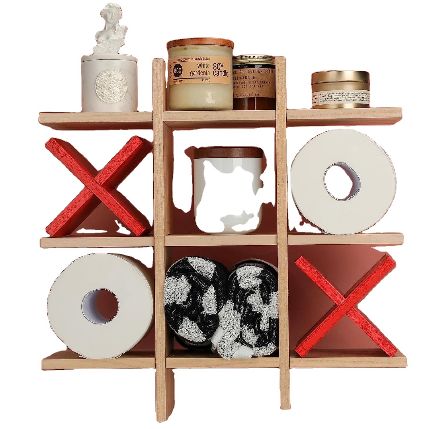 Decorative Wooden Napkin Storage Rack Creative  Toilet Paper Roll Display Rack Multi-cell Paper Towel Storage Rack