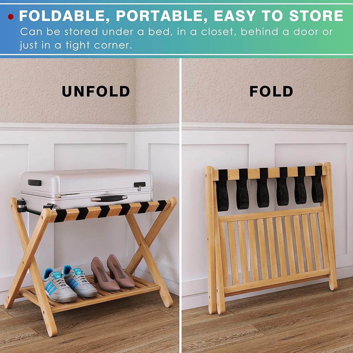 Thickened style  Bamboo Folding Luggage Rack Suitcase Stand  Foldable Bamboo Luggage Stand rack