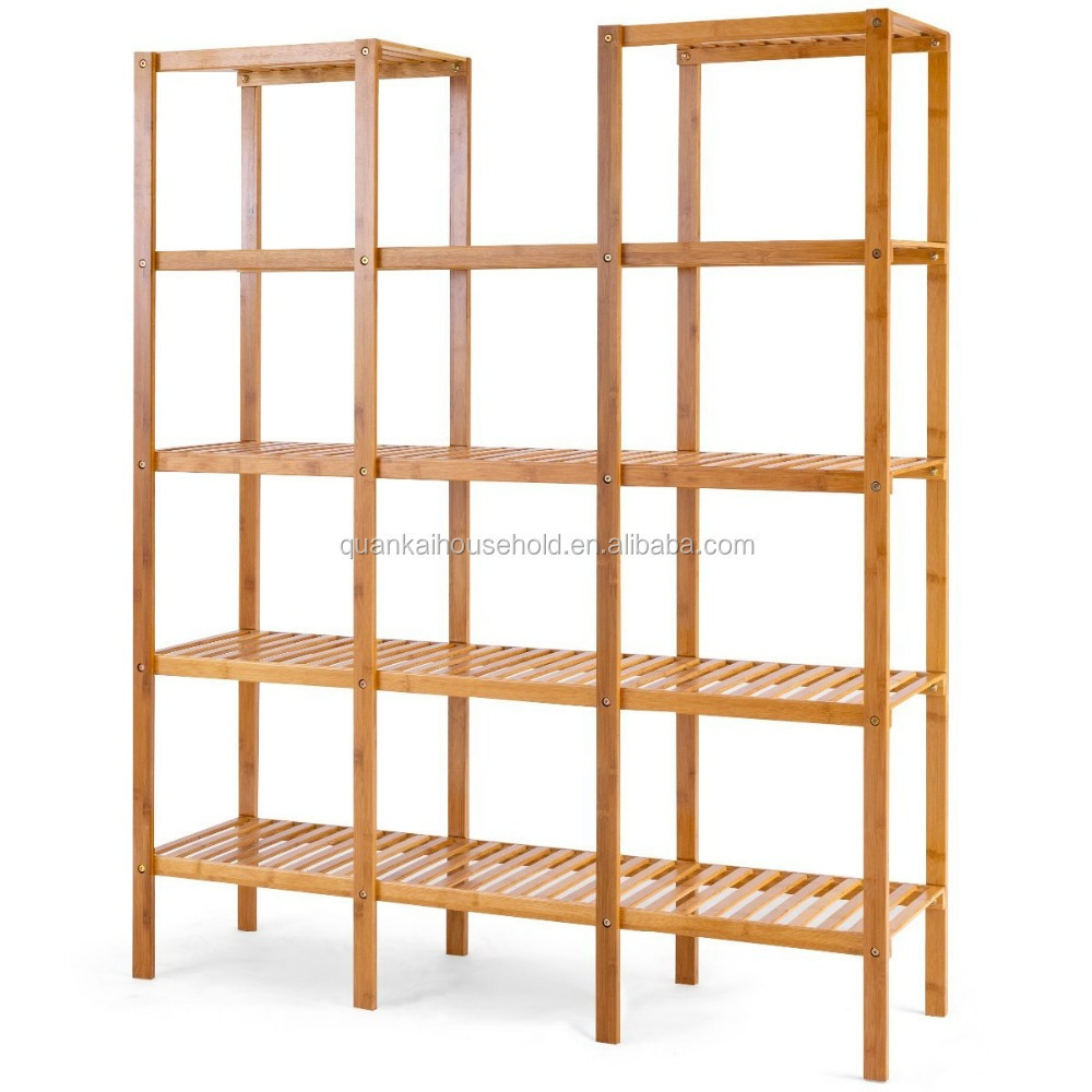 Bamboo Utility Shelf Bathroom Rack Plant Display Stand 12-Tier Storage Organizer Rack Cube W/Several Cell Closet Storage Cabinet