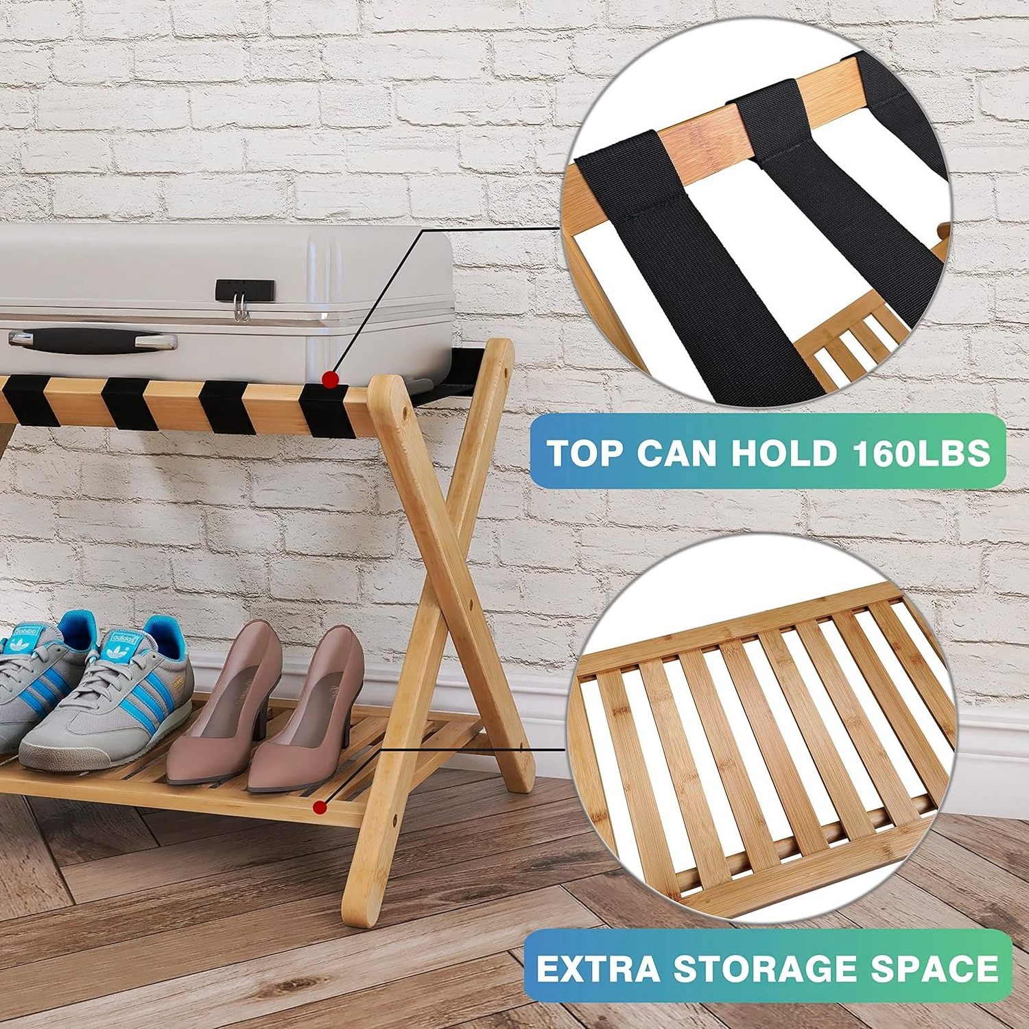 Thickened style  Bamboo Folding Luggage Rack Suitcase Stand  Foldable Bamboo Luggage Stand rack