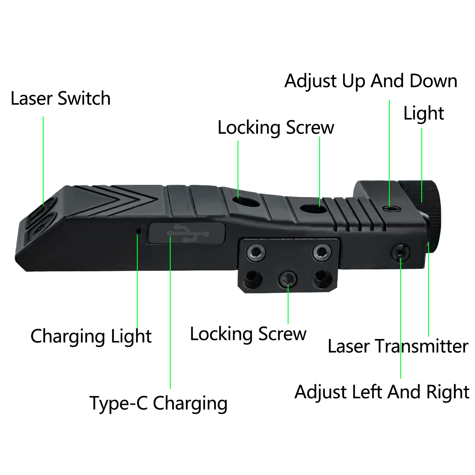 Tactical Flashlight 1450 Lumen Green Beam Combo Innovative 2 in 1 Rechargeable High Beam & LED