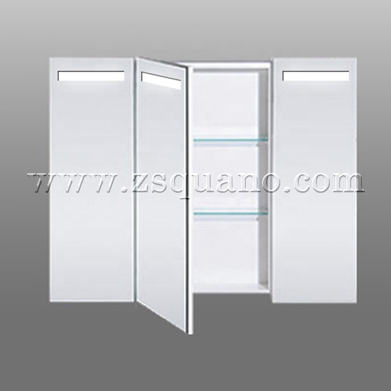 Touch sensor switch smart led bathroom medicine mirror cabinet with LCD clock temperature