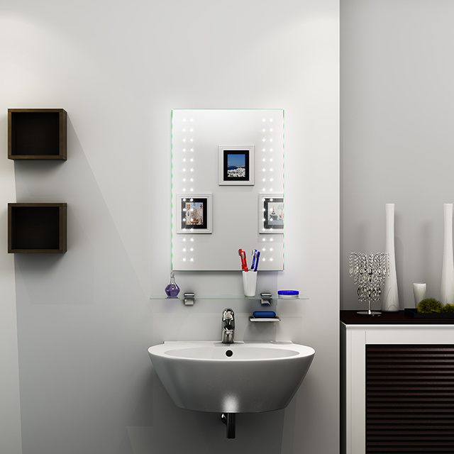 Compact 800mm aluminum battery operated LED bathroom Mirror with lights