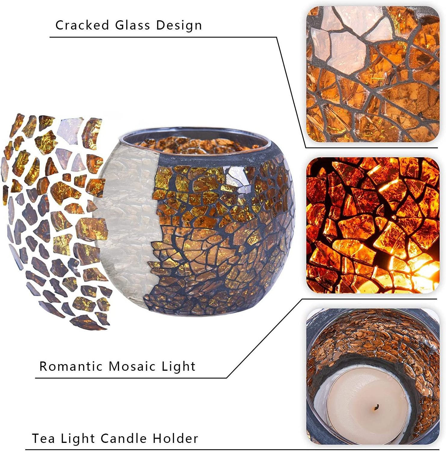 Glass Candle Holder for Tealight Romantic Stained Mosaic Tealight Candle Holders  Aromatherapy Candle for Valentine Christmas