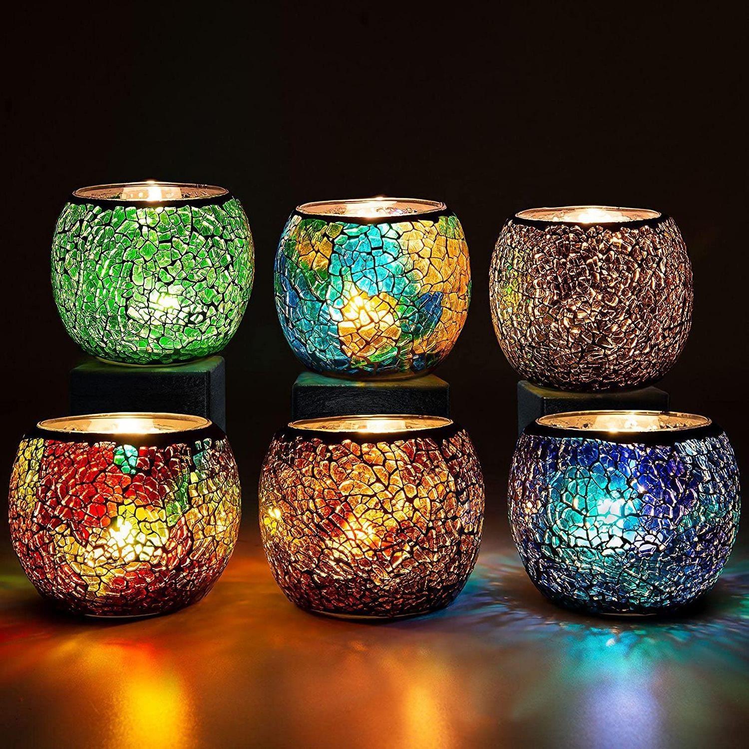 Glass Candle Holder for Tealight Romantic Stained Mosaic Tealight Candle Holders  Aromatherapy Candle for Valentine Christmas