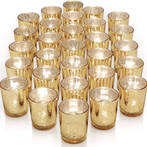 Gold Votive Candle Holders Set of Speckled Mercury Gold Glass Candle Holder Bulk  Ideal Candle Jars for Wedding Centerpieces